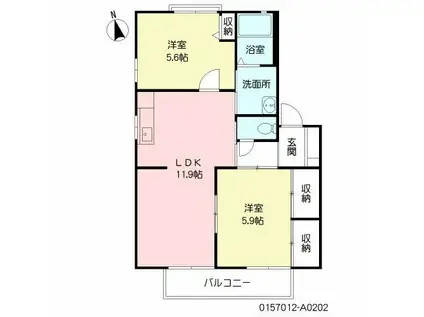 リベール伊左座  A棟(2LDK/2階)の間取り写真