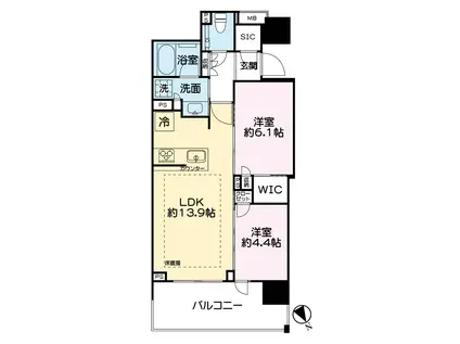 リビオタワー羽沢横浜国大(2LDK/13階)の間取り写真