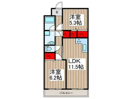 グランドマンション中内出(2LDK/4階)の間取り写真