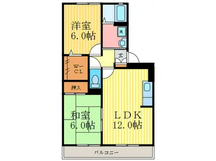 ネオクリエイト横山B棟(2LDK/2階)の間取り写真
