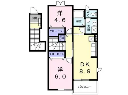 ベルク・ルントC(2DK/2階)の間取り写真