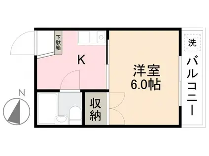 仏生山なかのハイツ(1K/4階)の間取り写真