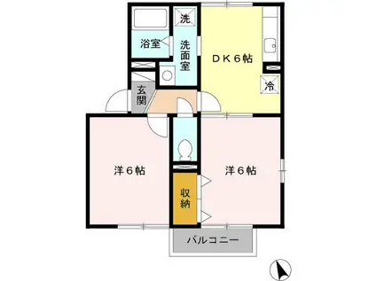 ル・ヴェール 壱 弐番館1-(2DK/1階)の間取り写真