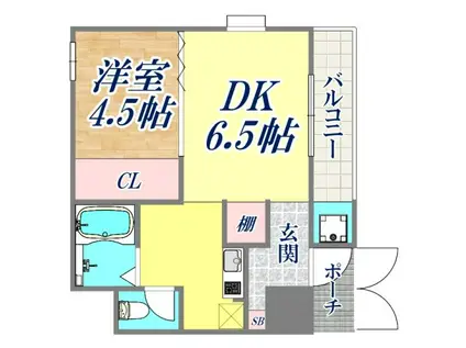 ベルトピア東灘(1DK/1階)の間取り写真