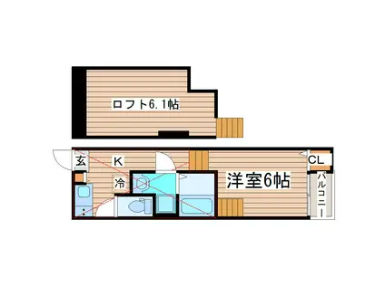 ハーモニーテラス宮城野原(1K/2階)の間取り写真