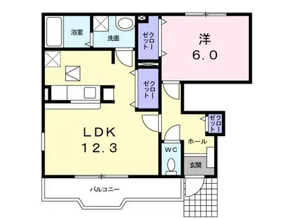 メゾンソレイユII(1LDK/1階)の間取り写真