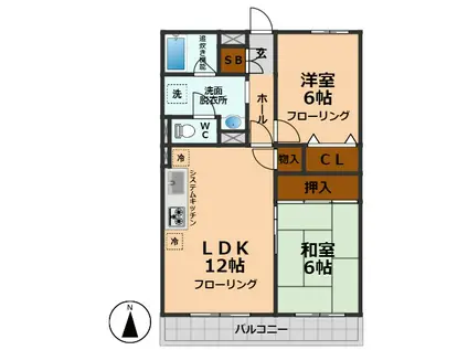 アゼリア水久保(2LDK/2階)の間取り写真