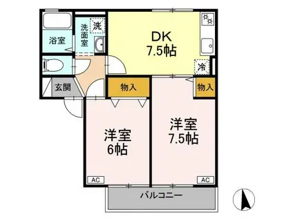 プライムガーデン(2DK/2階)の間取り写真