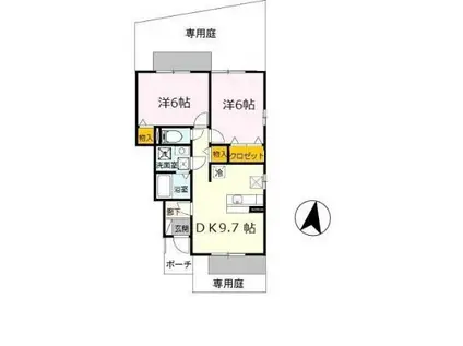 エリシオン日高F棟(2DK/1階)の間取り写真