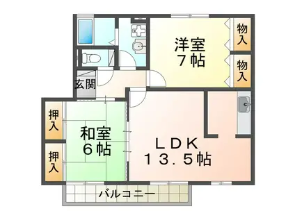 クレールプラザ立花B棟(2LDK/2階)の間取り写真