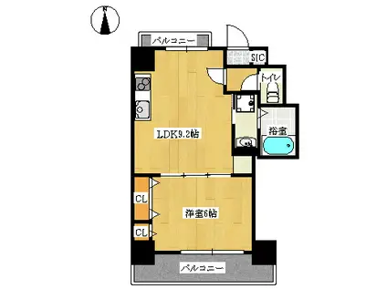 ロイヤルヒルII(1LDK/8階)の間取り写真