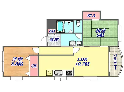 エスポワール塚口北(2LDK/3階)の間取り写真