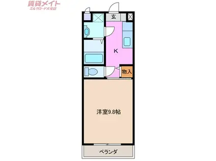 大安ヒルズII(1K/3階)の間取り写真