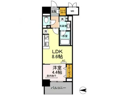Dプレイス 九品寺(1LDK/7階)の間取り写真