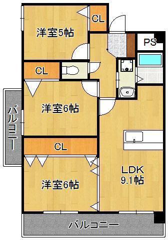 マイキャッスル杉坂(3LDK/4階)の間取り写真