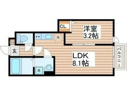 THE ROOM 南仙台駅B棟(1LDK/1階)の間取り写真