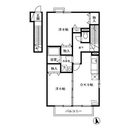 メゾンラパトリアD(2DK/2階)の間取り写真