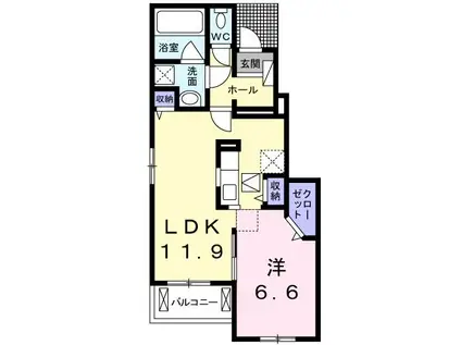 ウィステリアK I(1LDK/1階)の間取り写真