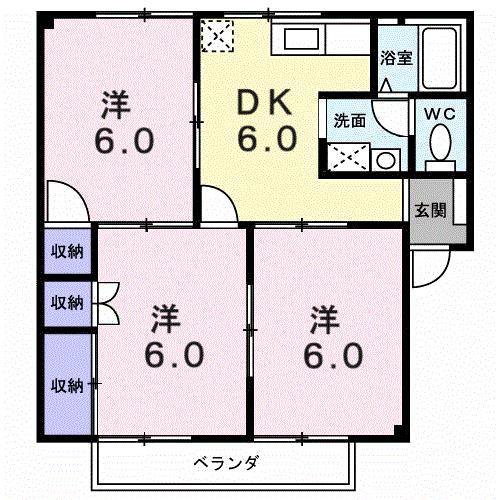 ハイツルーラルI(3DK/2階)の間取り写真