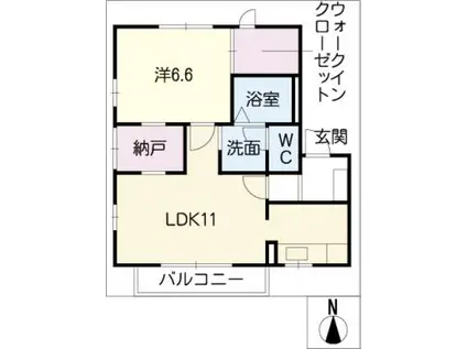 HAPPYPLANETB棟(1LDK/2階)の間取り写真