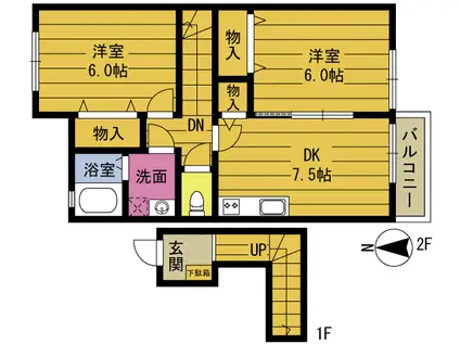 アーネステージA(2DK/2階)の間取り写真