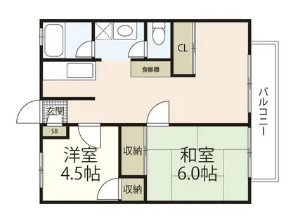 ハルハレーン(2LDK/1階)の間取り写真