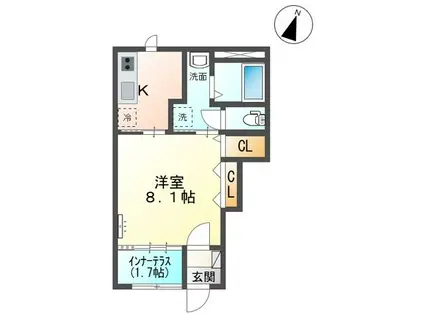 グラーノ(1K/1階)の間取り写真