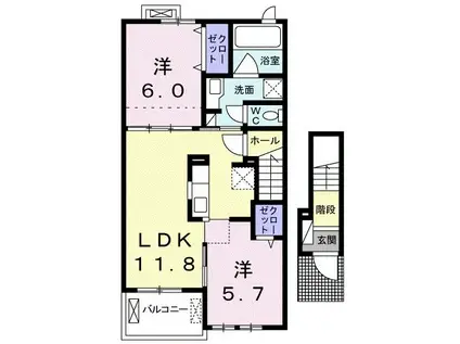 ナリッシュB(2LDK/2階)の間取り写真