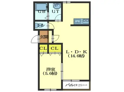 グランメール本通I(1LDK/3階)の間取り写真