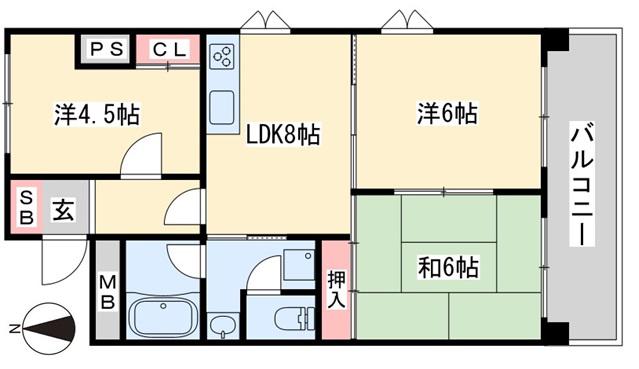 ひかりマンション(3DK/6階)の間取り写真