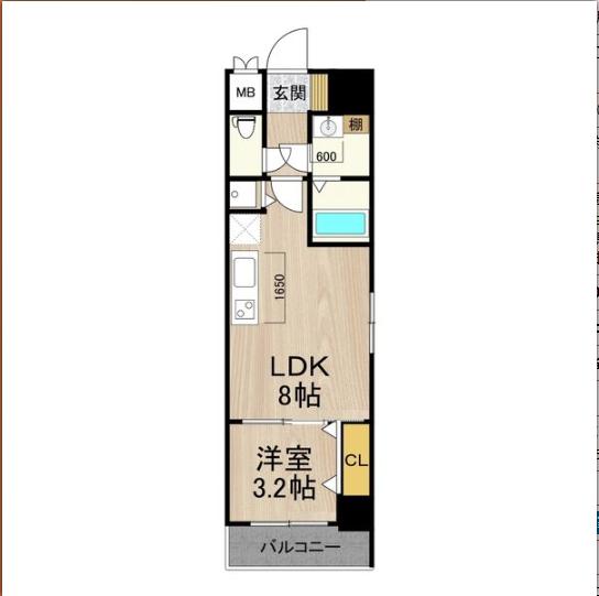フロンティアタワー九条III(1LDK/3階)の間取り写真