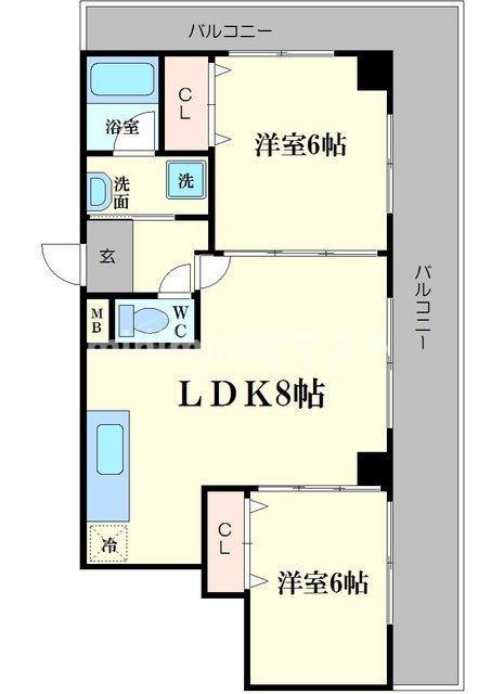 エクセル難波(2LDK/12階)の間取り写真