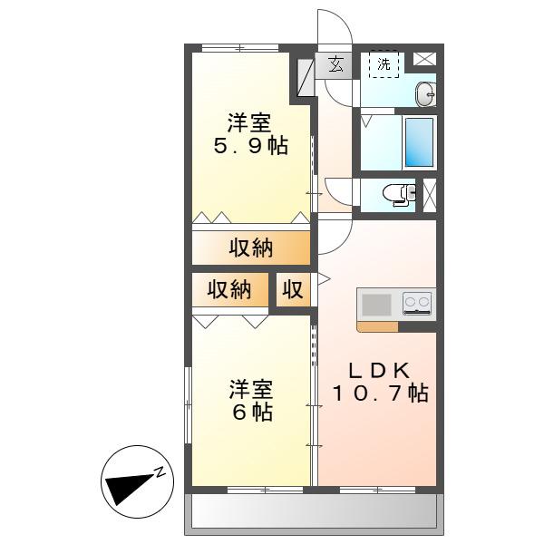 マンション・裕(2LDK/1階)の間取り写真