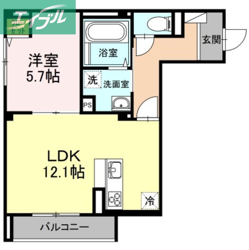 ラフォーレF(1LDK/2階)の間取り写真
