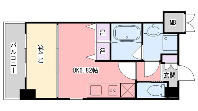 プレジオ西宮(1DK/2階)の間取り写真