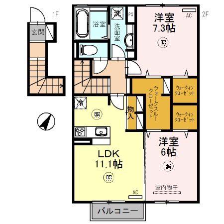 サワーフローラC棟(2LDK/2階)の間取り写真