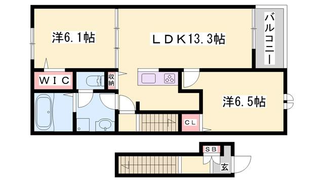 メルヴェイユB(2LDK/2階)の間取り写真