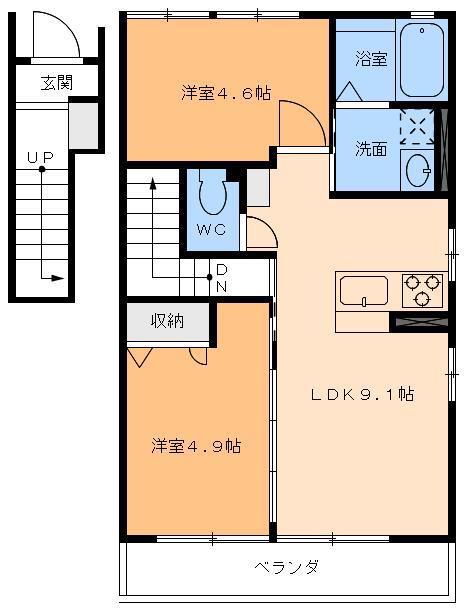 グランツハイム(2LDK/2階)の間取り写真