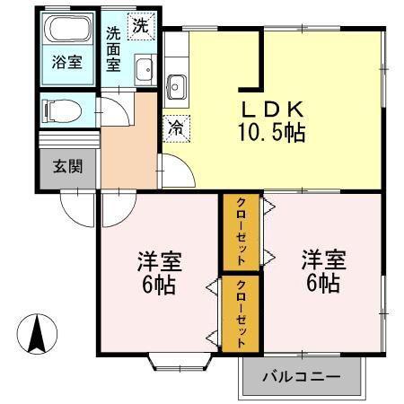ツインコーポ割出B棟(2LDK/2階)の間取り写真