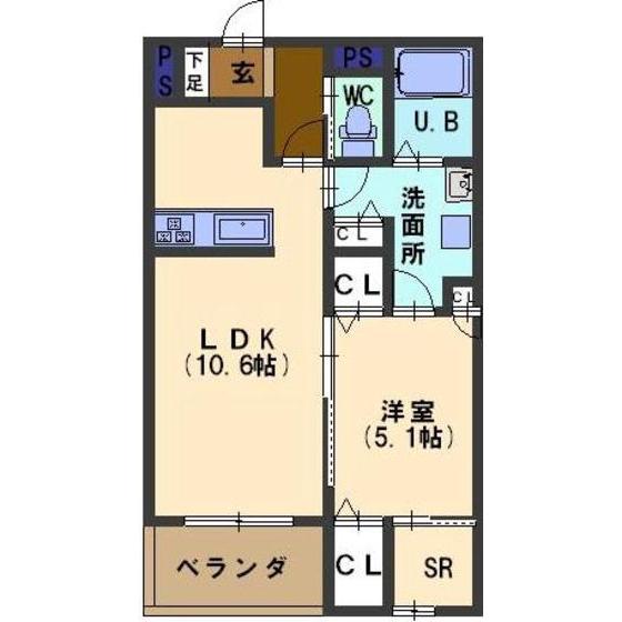 ロワイヤルA(1LDK/3階)の間取り写真