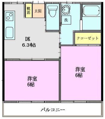 シティパレスタカハシ(2DK/2階)の間取り写真