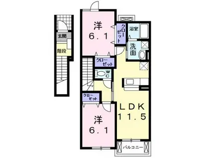 ユーベルB(2LDK/2階)の間取り写真