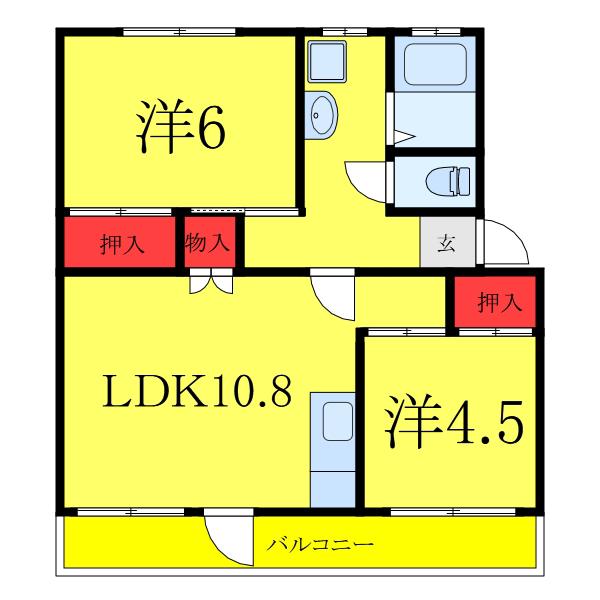 コーポラス日和(2LDK/3階)の間取り写真