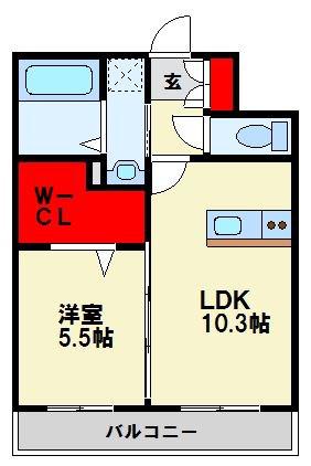 LUX紅梅(1LDK/10階)の間取り写真