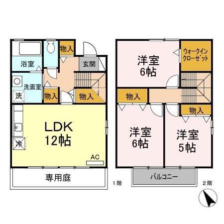 プレミールメゾン B棟B-(3LDK/2階)の間取り写真