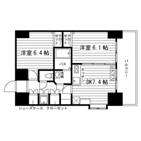 パークサイド加治屋町(2DK/5階)の間取り写真