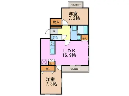 ヴィラヴェール徳重(2LDK/1階)の間取り写真