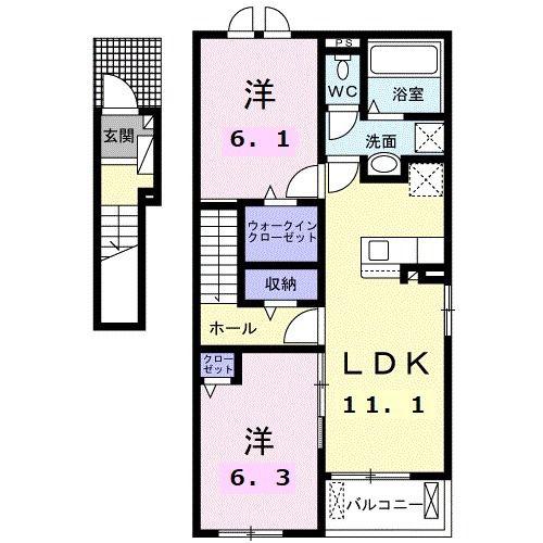 セレノカーサ KEN(2LDK/2階)の間取り写真