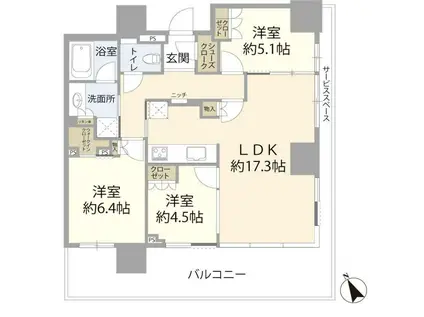 ウェリスタワー愛宕虎ノ門(3LDK/18階)の間取り写真