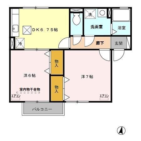 プリムヴェール八番館(2DK/1階)の間取り写真